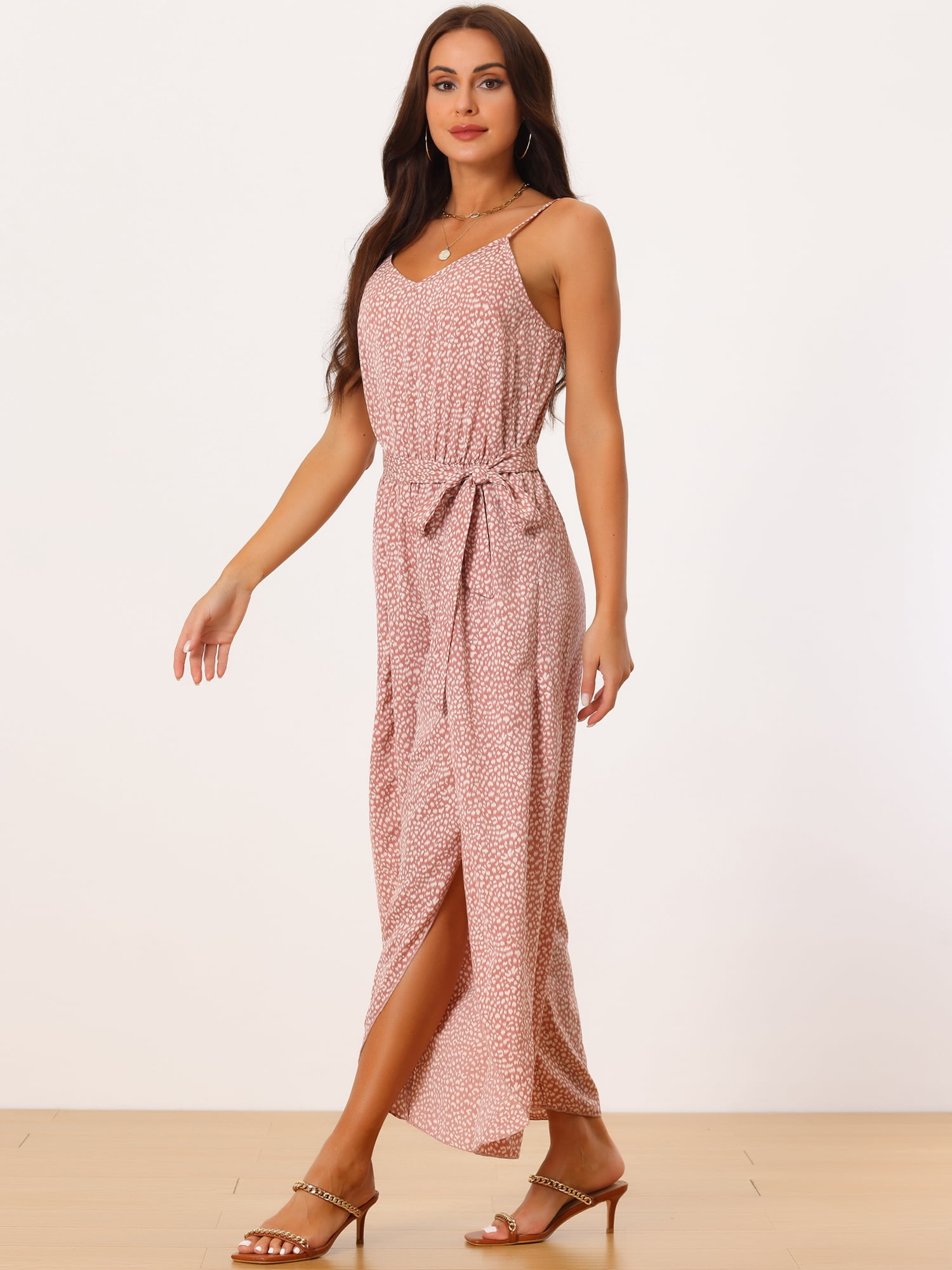 DARING DIVA Women's Summer Spaghetti Straps Sleeveless V Neck Jumpsuit L Dusty Pink