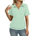 thumbnail image 2 of Womens Polo Shirts Short Sleeve Banded Bottom Tops Business Casual Tops Collared V Neck Dressy Blouses Mint Green L, 2 of 5