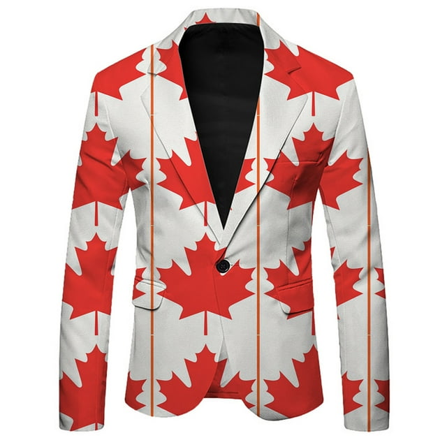 WILLBEST Men's Casual Suit Jacket with Canadian Maple Lightweight Comfortable Stylish for Spring Summer Fall Daily Wear M f-Red