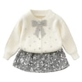 thumbnail image 6 of LRen Girls Holiday Outfits, Girls 2pcs Fall Outfits Sweet Cute Bowknot Button Knit Cardigan Sweater Tops Sequin Short Mini Skirt Set,White,5-6 Years, 6 of 6