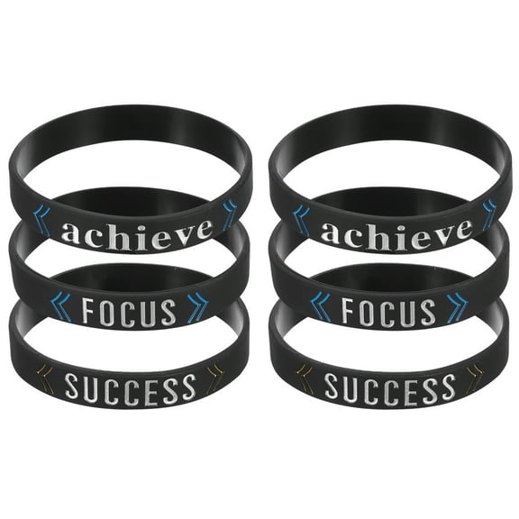 Uxcell 3Pcs Success/Focus/Achieve Motivational Wristbands, Personalized Bands with Text Silicone Wristbands Custom Rubber Bracelets for Fitness Workouts Exercise, Black