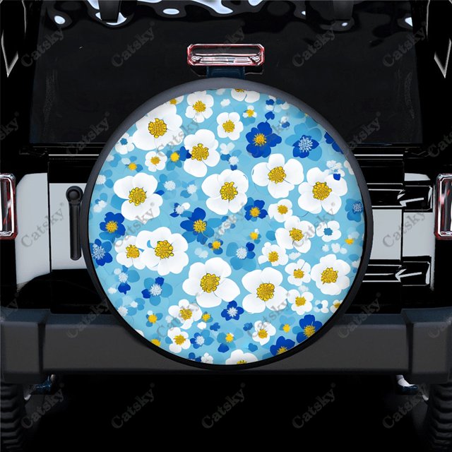 Colorful Floral Daisy Seamless Pattern Polyester Universal Spare Wheel Tire Cover Wheel Covers for Trailer RV SUV Truck Camper