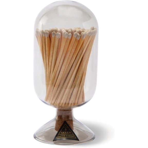 Glass Match Cloche with Striker - Smoke - Includes 120 Small Match Sticks - Perfect Fireplace Decor, Decorative Matches for Candles