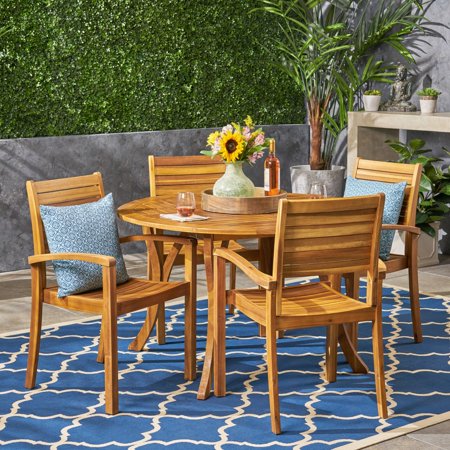 5pc Brown Contemporary Round Outdoor Patio Dining Set 47.25"