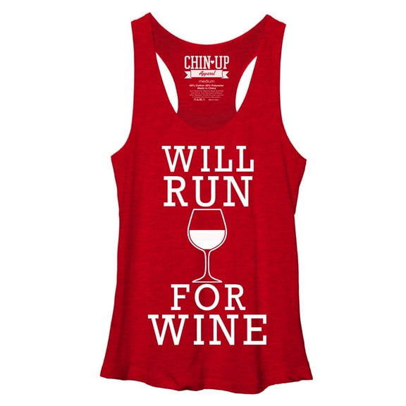 Women's CHIN UP Will Run For Wine  Racerback Tank Top Red Heather Large