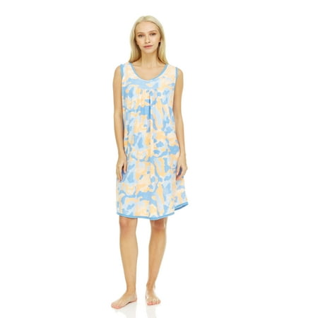 

5041 Women Night Gown Sleeveless Sleepwear Pajamas Woman Sleep Nightshirt Blue 10 L