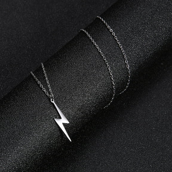 Trendy 14K White Gold Lightning Shaped Pendant Necklace for Women Men Couple Daily Wear Fashion Charm Necklace Jewelry