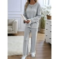 thumbnail image 2 of Womens Two Piece Outfits Casual Long Sleeve Knit Sweater Tops Matching Wide Leg Pants Tracksuit Lounge Sets Grey XL, 2 of 5