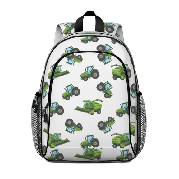 Tractor and Harvesters White Pattern Backpack for School, Cute School Bag with Adjustable Shoulder Straps and Padded Back, 15"x11.42"x5.5"