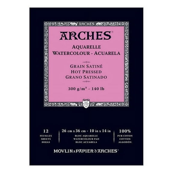 Arches Watercolor Pad - 10" x 14", 140 lb, Hot Press, Fold-over, 12 Sheets