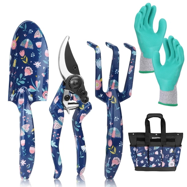Juego de herramientas de jardín WORKPRO de aluminio resistente, 5 piezas con bolsa azul