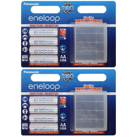 Panasonic AA Eneloop 2100 Cycle Ni-MH Pre-Charged Rechargeable Batteries with Battery Case (Pack of 8)