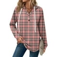 thumbnail image 4 of WTOBBY Women's Lightweight Long Sleeve Pullover with Pockets Preppy Graphic Hoodie, Raglan Sleeve Design with Retro Buttons, Plaid Pattern for Fashionable Casual Apparel,Pink XL, 4 of 5