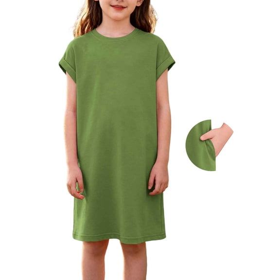 Ynynloco Toddler Girl Cotton Casual Dress Summer Short Sleeve Loose Basic Tunic Playwear Shirt Dresses