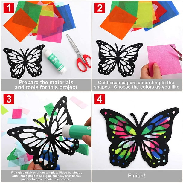 12 Pièces Attrape-Soleil Papillon en Papier Effet Vitrail Papillon