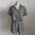 thumbnail image 7 of OGLCCG 2 Piece Summer Outfits for Women Cotton Linen Button Down Short Sleeve Shirt Top and Shorts Casual Travel Lounge Sets with Pockets,S,Gray, 7 of 7