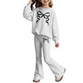 thumbnail image 4 of YMNXA Toddler Kids Girls Outfits Long Sleeve Round Neck Bow Print Pullover And Flare Pants Comfortable Fashion Elegant Sets For Casual Daily Wear,White,5-6 Years, 4 of 4