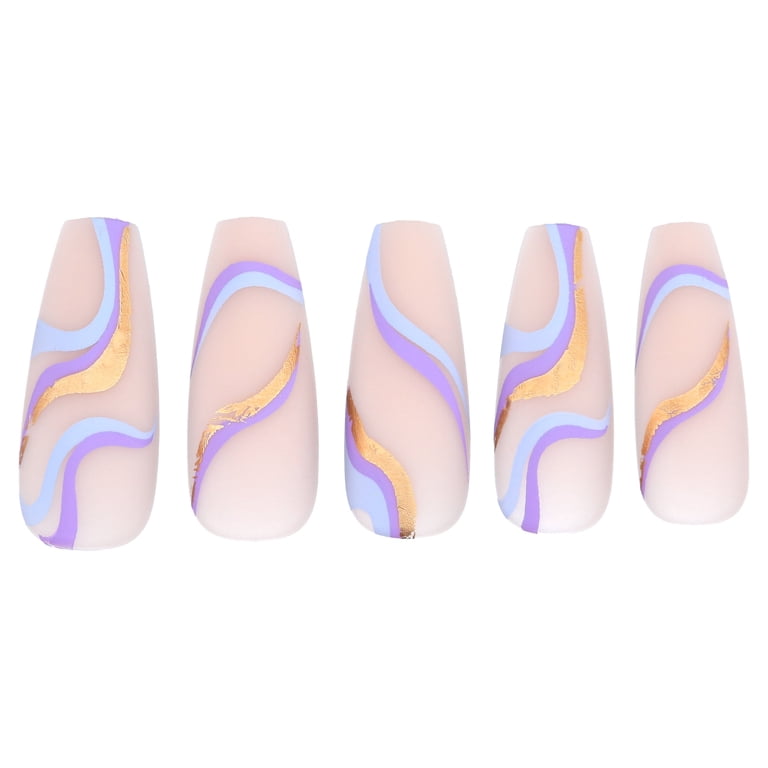 Salon Perfect Press On Nails, Liquid Gold Purple Swirl, Long Coffin photo 4