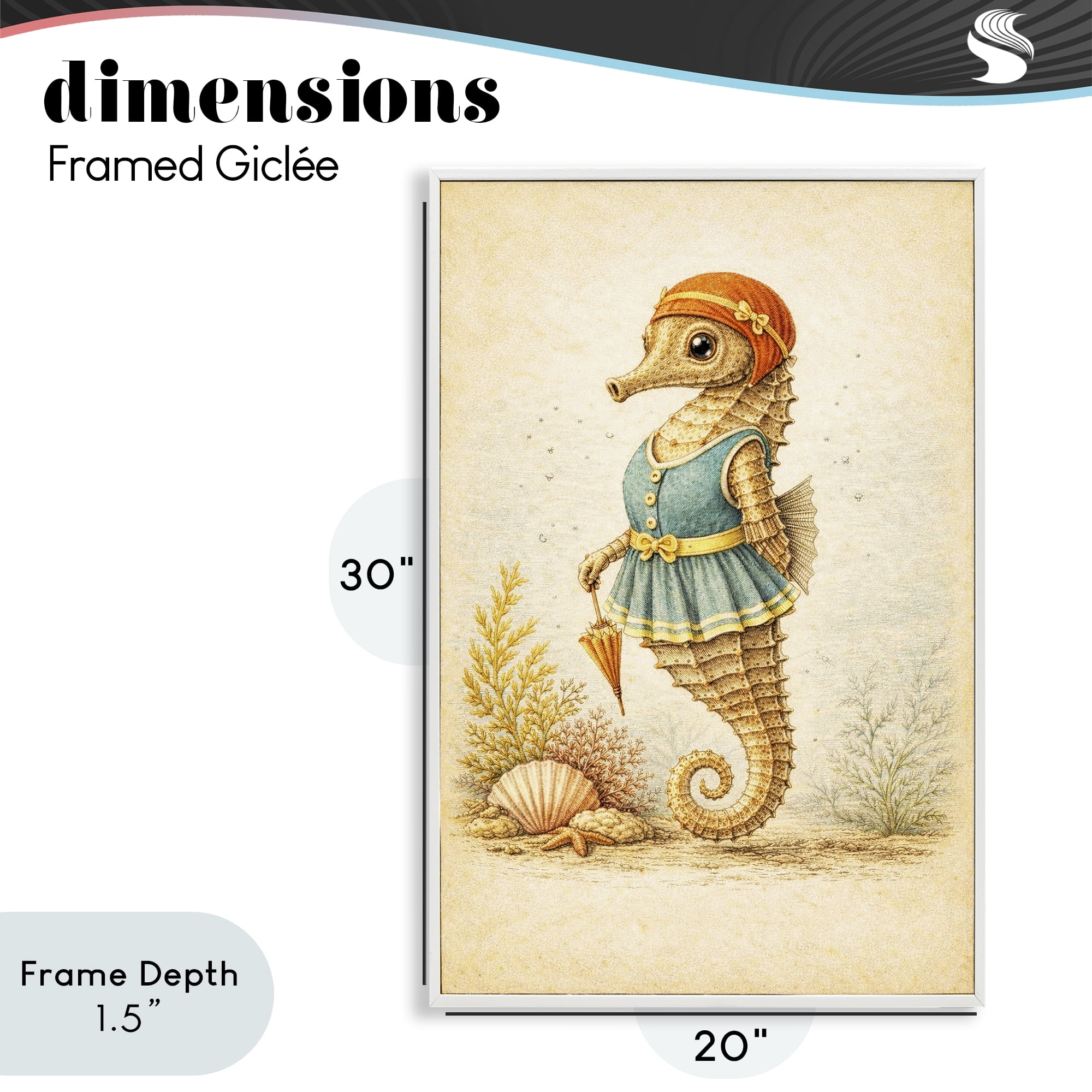 Stupell Industries Maritime Bathing Society Seahorse White Framed Giclee Art, design by Grotto Studios
