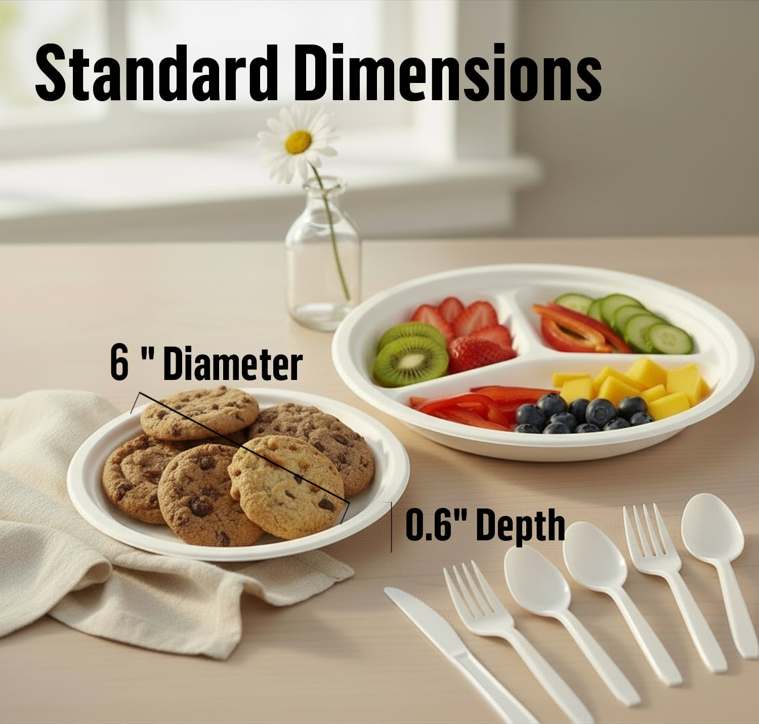 BEIDOU-PAC Heavy Duty Compostable Dessert Disposable Paper Plates, 6 Inch, 300 Count