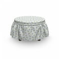 thumbnail image 3 of Floral Ottoman Cover, Green Leaves Vintage, 2 Piece Slipcover Set with Ruffle Skirt for Square Round Cube Footstool Decorative Home Accent, Standard Size, Green Violet Blue White, by Ambesonne, 3 of 5