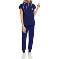 thumbnail image 4 of Woman Scrubs Clearance Under 10,Scrubs Medical Uniform,Stretchable,Quick-drying,Unisex Workwear,for Doctors,Nurses,Beauty Salons - Dark Blue - L, 4 of 4