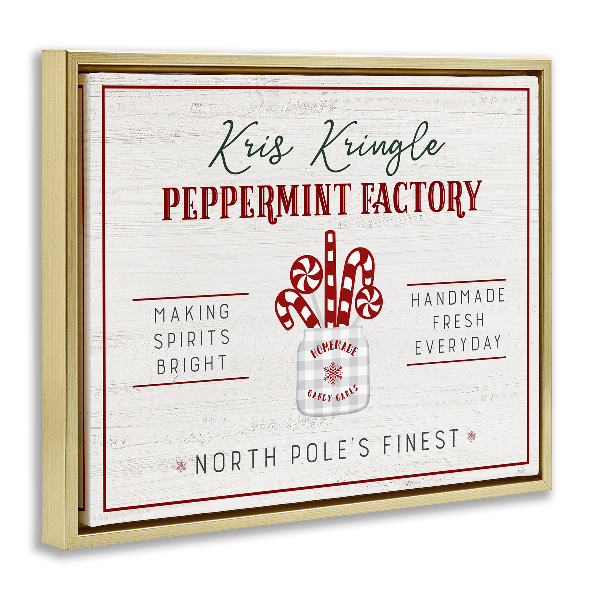 Stupell Industries Holiday Peppermint Factory Holiday Painting Gold Floater Framed Canvas Art Prints Wall Art, 31 x 25