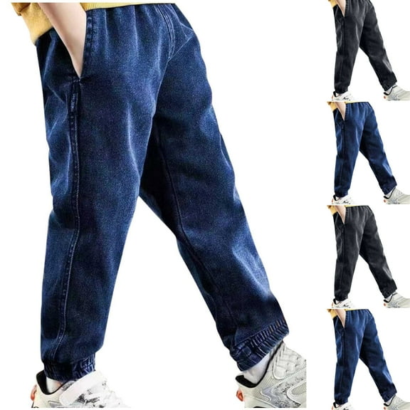WRKEKC Boys Jeans Fleece Lined Thickened Warm Soft High Stretch Cuffed Hem Durable Comfy Denim Everyday Pants for Boys 3-10 Years Fall Winter Casual Wear