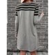 thumbnail image 4 of Vestido corto de manga larga bolsillo rayas costura crewneck moda casual fit vestido para dama gris M, 4 of 6