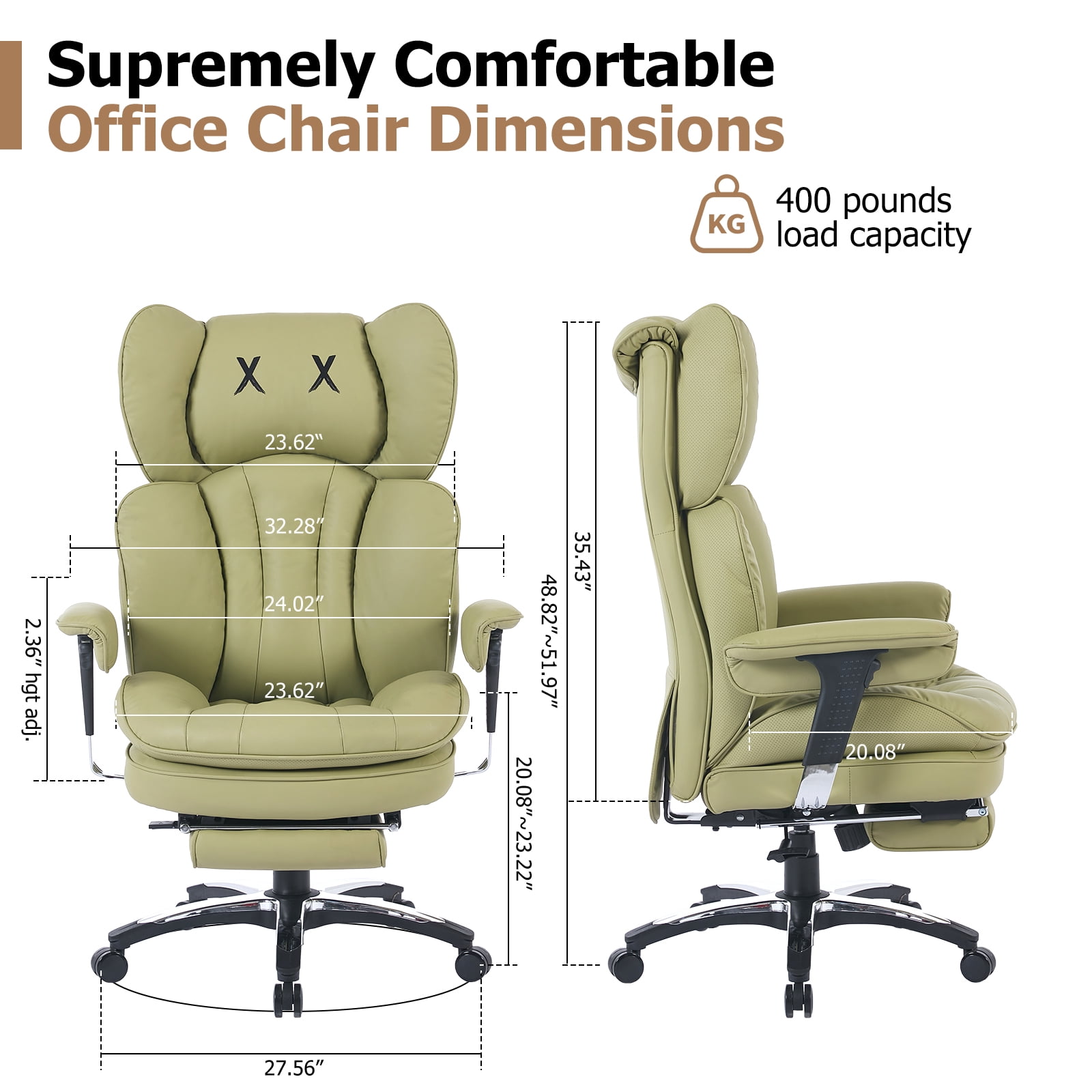ATMILD 400lbs Big and Tall Ergonomic Office Chair Comfortable PU Leather Executive Desk Chair with Footrest and Lumbar Support (Green)