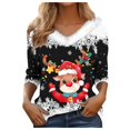 thumbnail image 1 of WEAIXIMIUNG T-Shirt à Manches Longues Imprimé de Noël pour Femmes Automne Hiver Mode Décontractée Col en V, 1 of 5