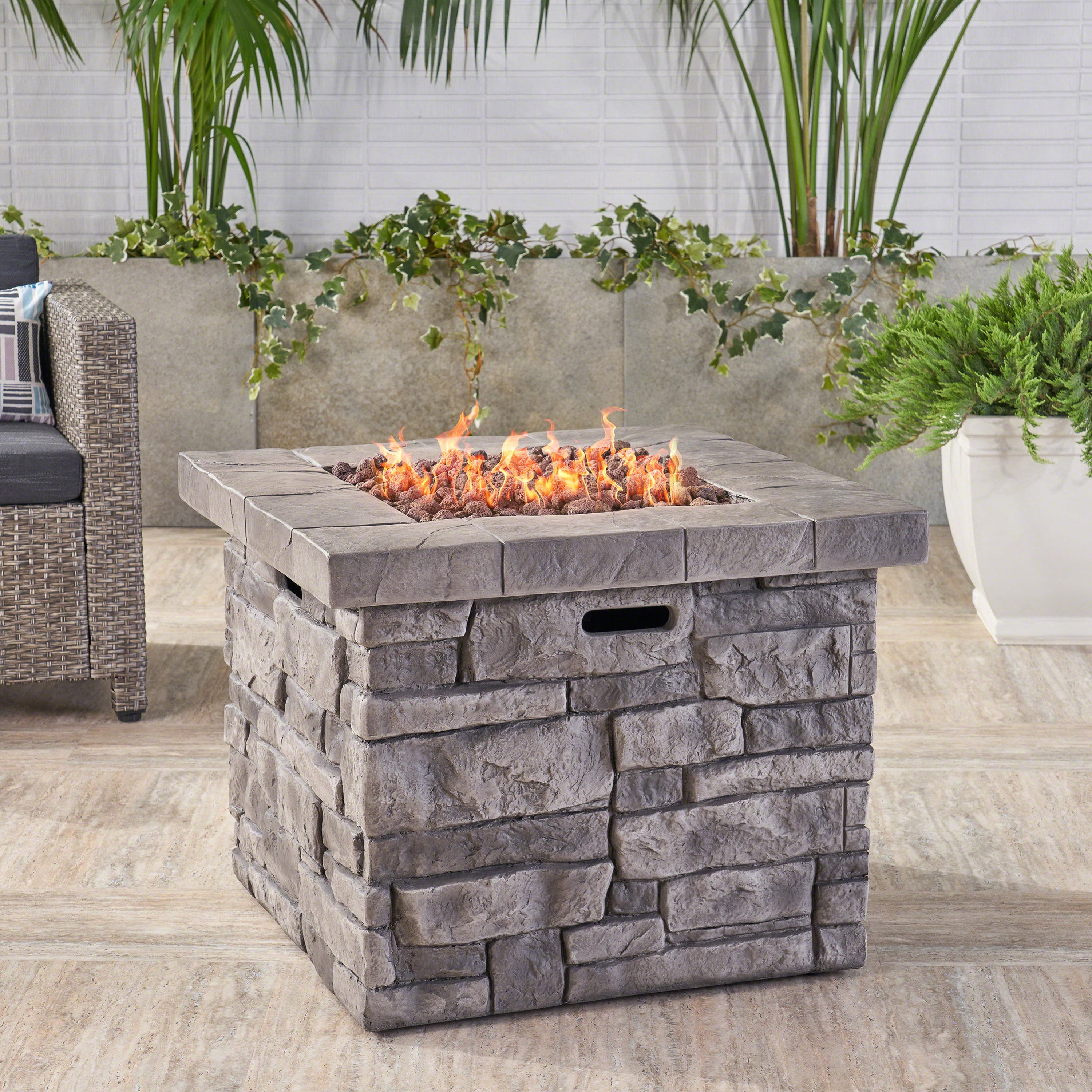 Harper & Bright Designs Patio MGO Propane Fire Pit, Outdoor Square Gas-burning Fire Pit with 40000 BTU for Garden Barkyard, 30 inch, Gray