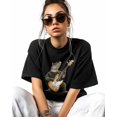 thumbnail image 2 of T Shirts for Women Short Sleeve Cotton Crewneck T-Shirt, Alligator Plays Bass Animal Music Tee Tops Casual Basic T-Shirts, XS-5XL Black M, 2 of 7