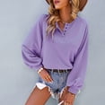 thumbnail image 2 of Sudadera de manga larga para mujer Camisa informal con cuello redondo y botones de color sólido Púrpura M, 2 of 7