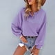 thumbnail image 2 of Sudadera de manga larga para mujer Camisa informal con cuello redondo y botones de color sólido Púrpura L, 2 of 7