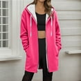 thumbnail image 2 of XFLWAM Womens Long Hoodies Jacket Zip Up Sherpa Fleece Lined Jackets Winter Warm Coats Casual Drawstring Overcoat with Pocket Hot Pink S, 2 of 5