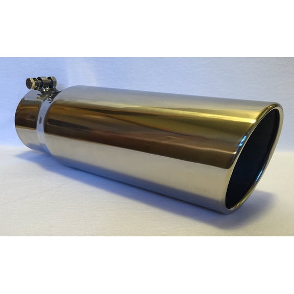 4" Inlet x 5" Oulet x 15" Long Rolled Edge Polished Stainless Diesel Exhaust Tail Pipe Tip (Bolt On)