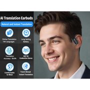 AI Translation Earbuds Real-Time 144-Language Translator Open Ear Wireless Earbuds for Travel Business and Language Learning-Black