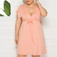 thumbnail image 4 of Vestido de Verano de Manga Corta para Mujeres de Verano Sexy de Tamaño Grande Vestido de Cuello en V de Color Sólido, Poliéster, 4 of 7