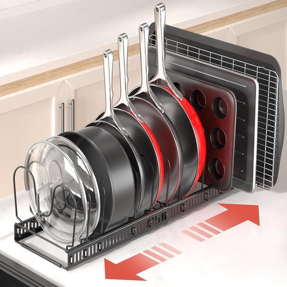 MUDEELA Pots and Pans Organizer under Cabinet with Pan Holder: Expandable 11.8"-22.8" Kitchen Cabinet Organizer Rack, 12 Adjustable Dividers Storage Pan Organizer Rack for Cookie Sheets