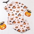 thumbnail image 4 of JIAYUE Women's Two Piece Pajama Set Soft Breathable Loungewear With Halloween Cute Print Notch Collar Button Short Sleeve Tops With Elastic Shorts Cozy Sleepwear Indoor Rest, 4 of 7