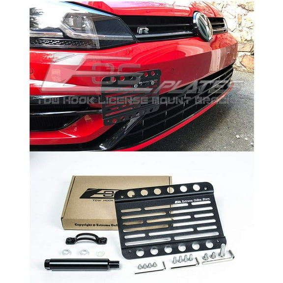 Extreme Online Store Replacement for 2018-Present Volkswagen Golf R MK7.5 | EOS Version 1 Mid Sized Front Bumper Tow Hook License Plate Relocator Mount Bracket