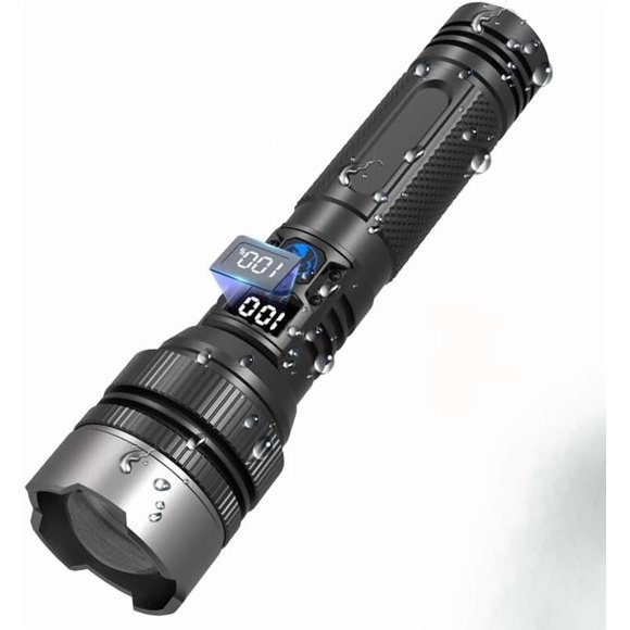 2-in-1 Strong Flashlight (Power Bank),Digital Display of Power, Rechargeable, X4Waterproof, Adjustable Brightness Flash Light for Outdoor, Emergency, Night Garage Lighting
