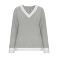 thumbnail image 5 of Sexlip Womens Contrast Trim Sweater V Neck Design Warm Fabric Relaxed Silhouette for Fall Outings Gray S, 5 of 7