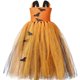 thumbnail image 3 of Vestido con tutú de bruja y murciélago para niña, color naranja y negro, disfraz de Halloween de calabaza para niña, vestido de fiesta de carnaval elegante con tul brillante, 3 of 5