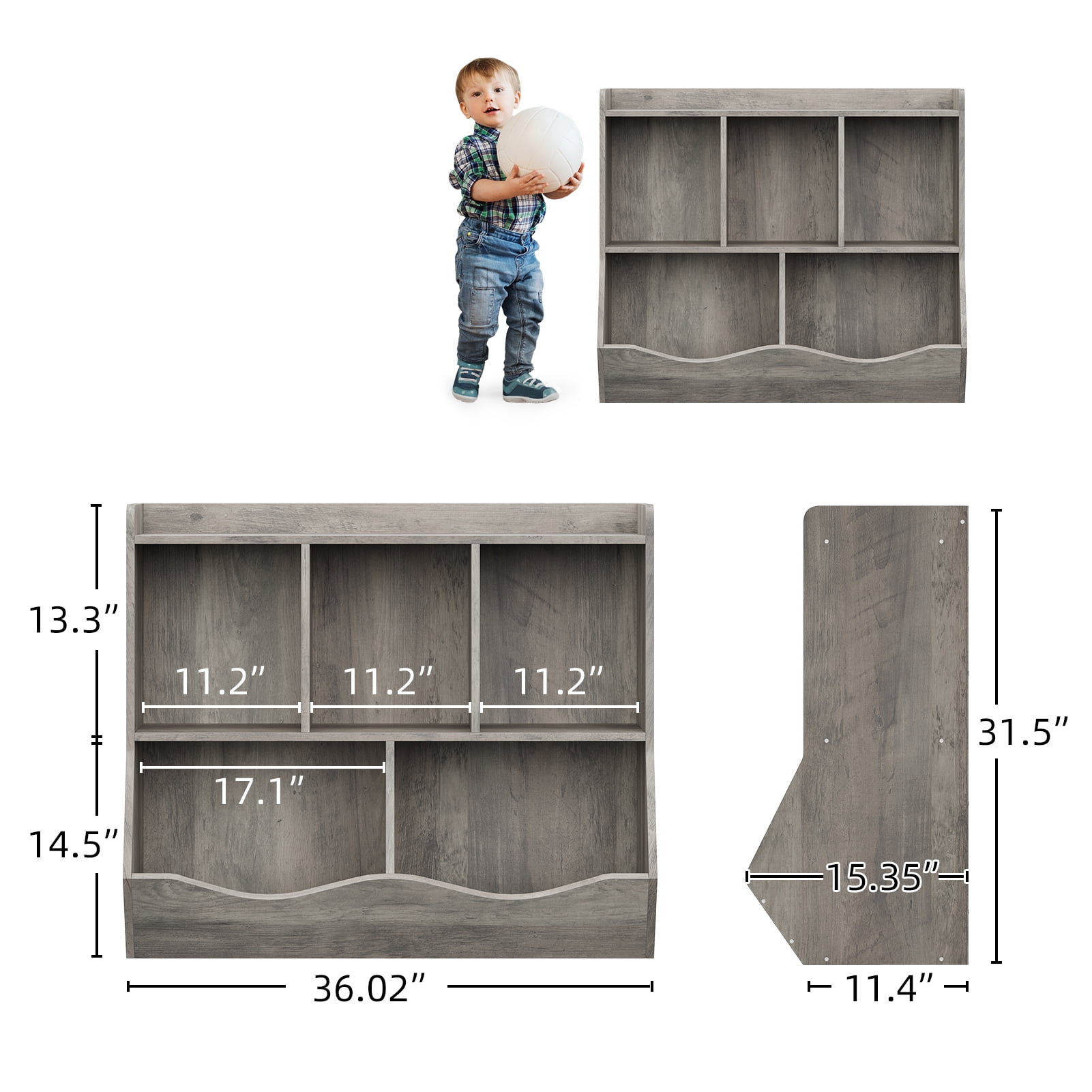 Kids Toy Storage with Bookshelves, Multifunctional Toy Storage Organizer, Toys Box with 5 Storage Compartments, Kids Bookcases Cabinets for Playroom, Bedroom, Nursery, Preschool