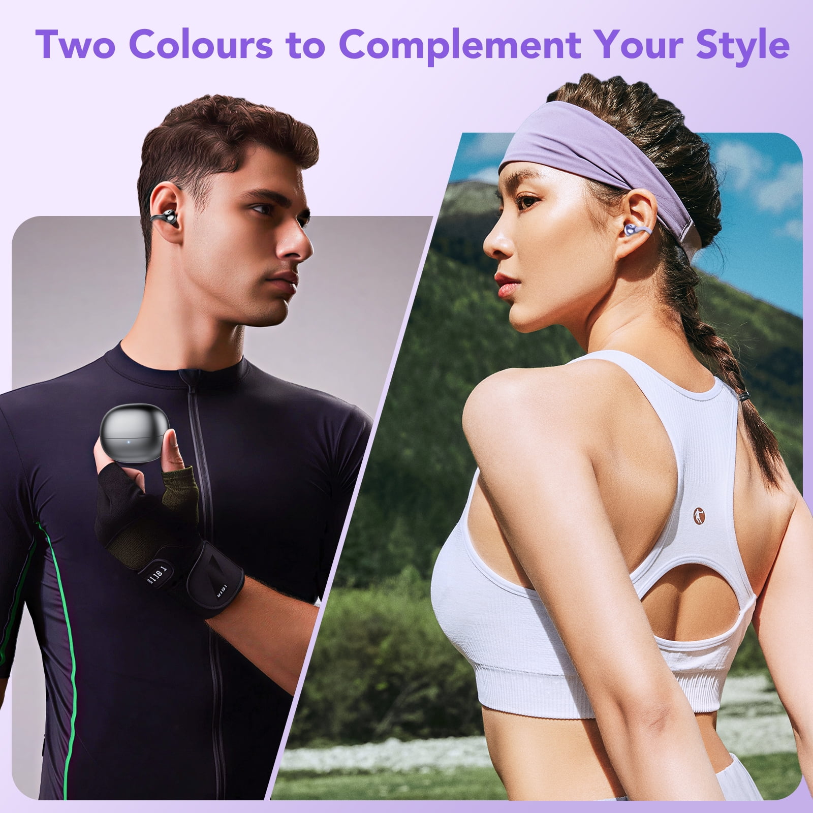 Open Ear Earbuds, Bluetooth Headphones 6.0, Lightweight Comfort Open Ear Clip Wireless Earbuds, 50H Playtime, ENC Clear Calls, Deep Bass, IPX7 Waterproof, Design Fit Running/Workout(Purple)