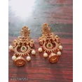thumbnail image 4 of South Indian Gold Plated Matte Finish Pearl Temple Jhumka Earrings Jewelry, 4 of 4