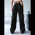 thumbnail image 4 of Pantalones Deportivos Holgados para Mujer, con Cintura Elástica, Informales, de Pierna y Bolsillos, Estilo Y2K Negro L, 4 of 10
