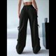 thumbnail image 4 of Pantalones Deportivos Holgados para Mujer, con Cintura Elástica, Informales, de Pierna y Bolsillos, Estilo Y2K Negro L, 4 of 10